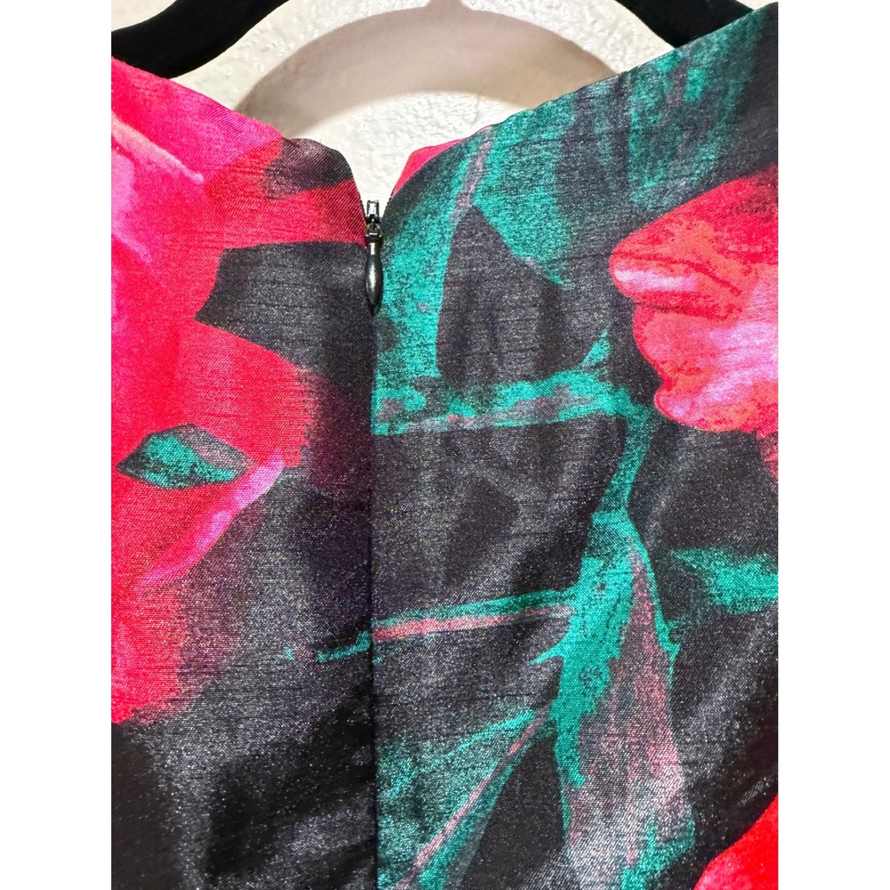 Donna Ricco New York Floral Satin Fit and Flare Dress Black Pink Pockets 6P - Picture 6 of 8